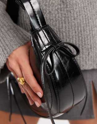 Asos Design Half Moon Shoulder Bag With Side Bow Details In Black