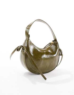 Asos Design Half Moon Shoulder Bag With Side Bow Details In Green