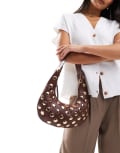 [ASOS DESIGN] ASOS DESIGN half moon studded shoulder bag in chocolate-White No Size Chocolate