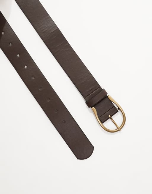ASOS DESIGN half moon waist and hip jeans belt in brown