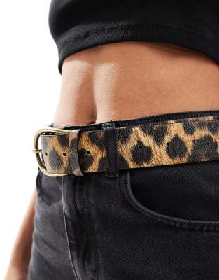 Asos Design Half Moon Waist And Hip Jeans Belt In Leopard-brown