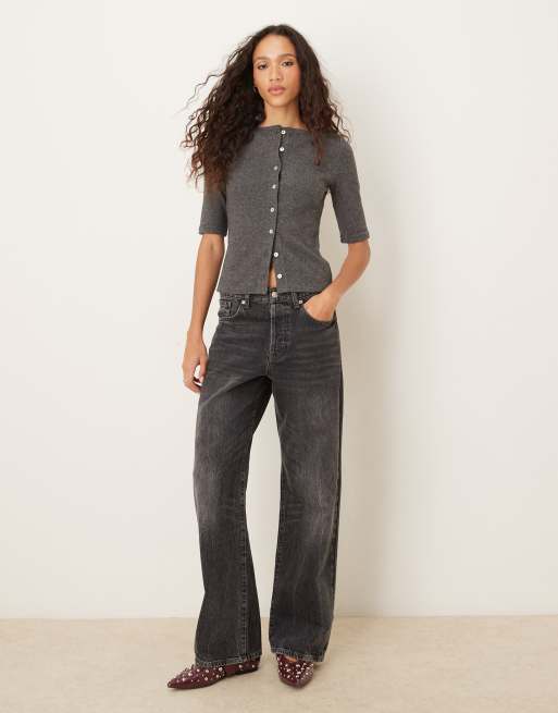 ASOS DESIGN half sleeve button through supersoft cardigan in grey marl, 4 of 4