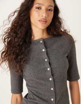 Asos Design Half Sleeve Button Up Supersoft Cardigan In Gray