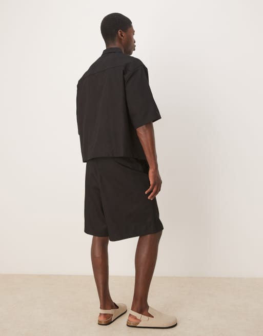 ASOS DESIGN half sleeve shirt with zip neck in black - part of a set