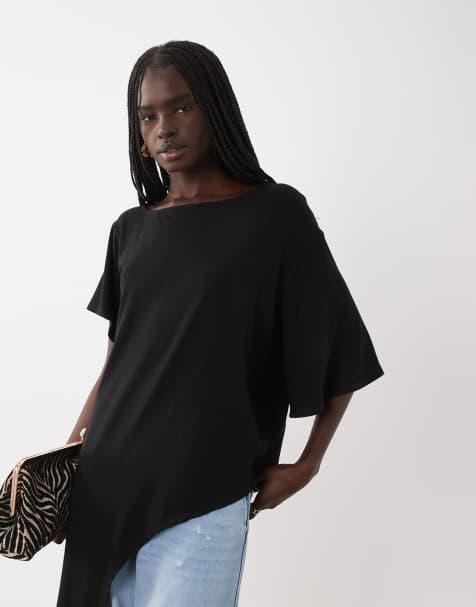 ASOS DESIGN half sleeve with deep side split top in black - view 1
