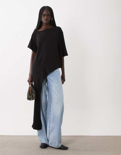 ASOS DESIGN half sleeve with deep side split top in black, 2 of 4