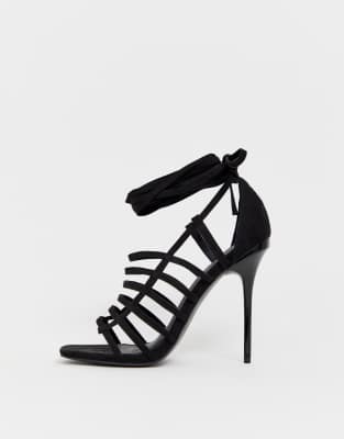 black stiletto heel sandals