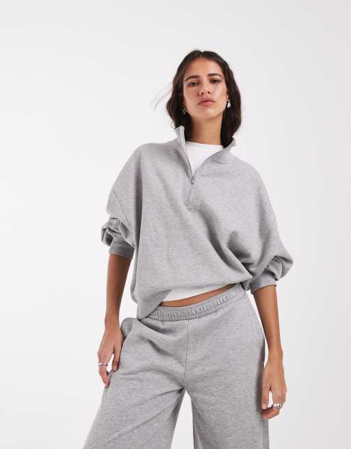 ASOS DESIGN half zip boxy funnel neck brushback sweatshirt in gray ...
