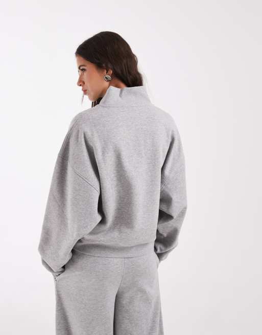 ASOS DESIGN half zip boxy funnel neck brushback sweatshirt in gray ...