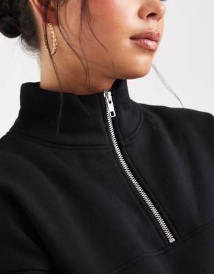 Asos Design Half Zip Brushback Sweatshirt In Black