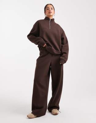 Asos Design Half Zip Brushback Sweatshirt In Brown