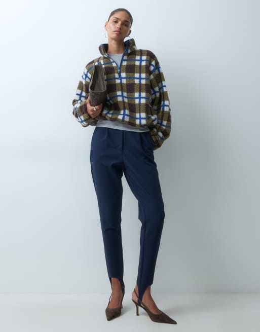 ASOS DESIGN half zip bubble hem borg fleece in check print, 2 of 4
