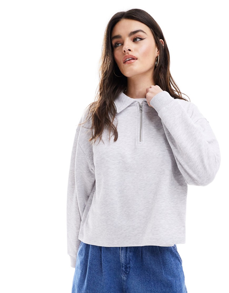 Asos Design Half Zip Collared Sweatshirt In Ice Heather-gray