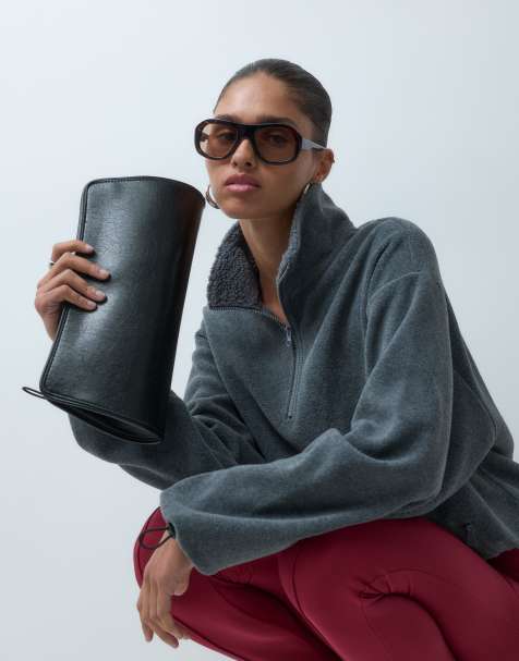 ASOS DESIGN half zip cropped polar fleece in grey - view 1