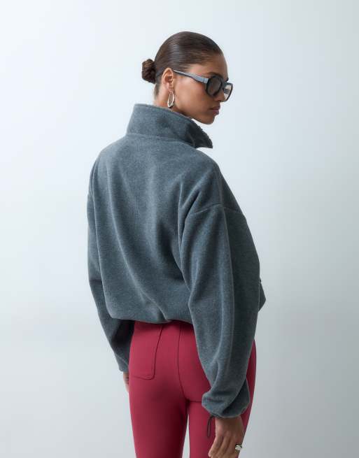 ASOS DESIGN half zip cropped polar fleece in grey, 3 of 4