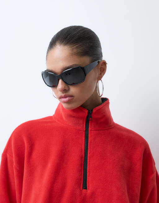 ASOS DESIGN half zip cropped polar fleece in red, 3 of 4