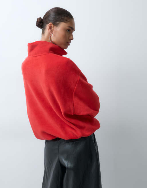 ASOS DESIGN half zip cropped polar fleece in red, 4 of 4