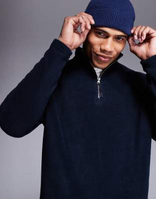 Asos Design Half Zip Fleece Sweatshirt In Navy