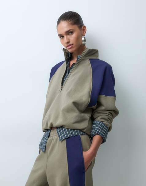 ASOS DESIGN half zip panelled track jacket in khaki - view 1