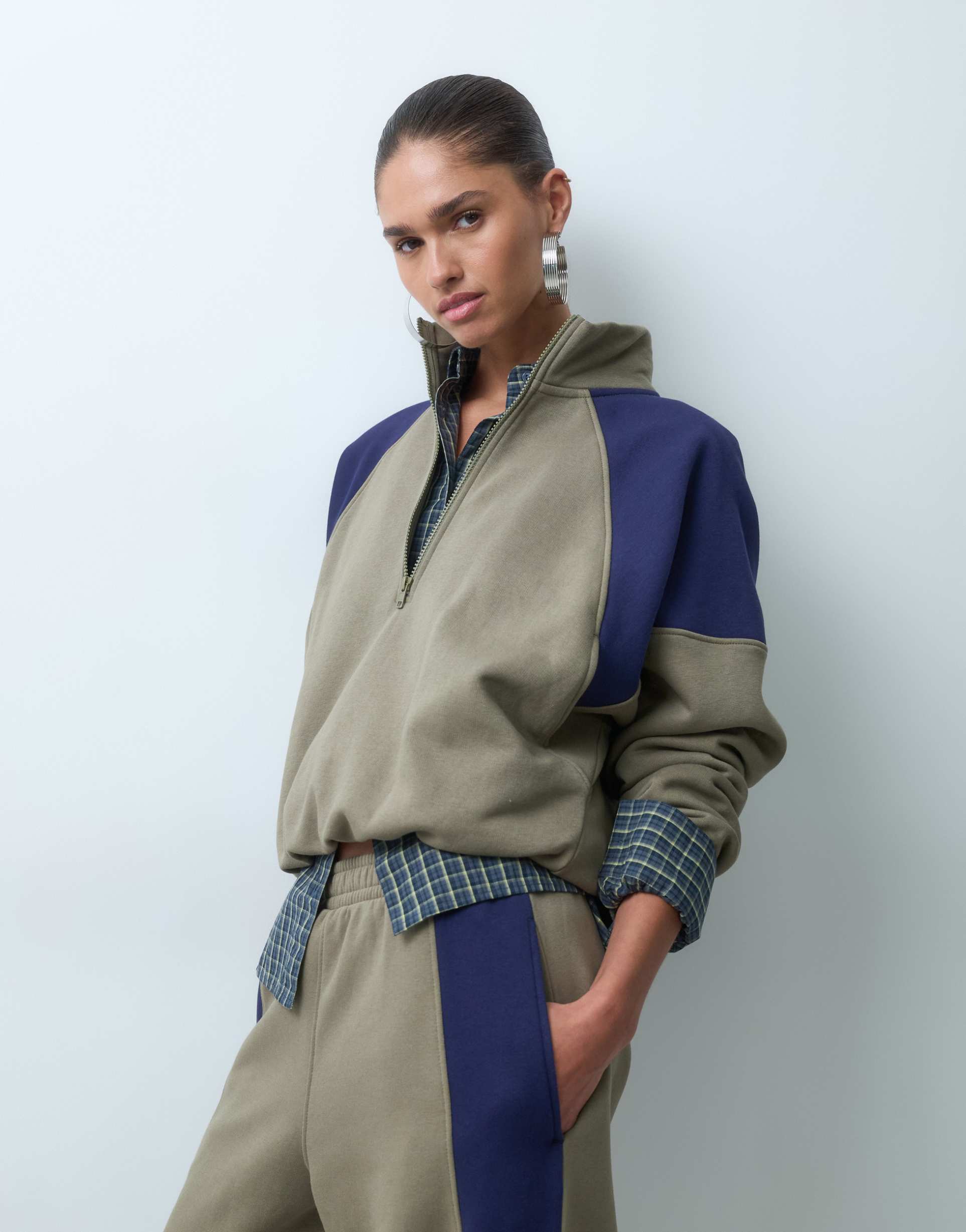 ASOS DESIGN half zip panelled track jacket in khaki