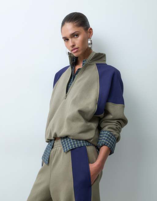 ASOS DESIGN paneled track jacket and sweatpants set in khaki, 2 of 3