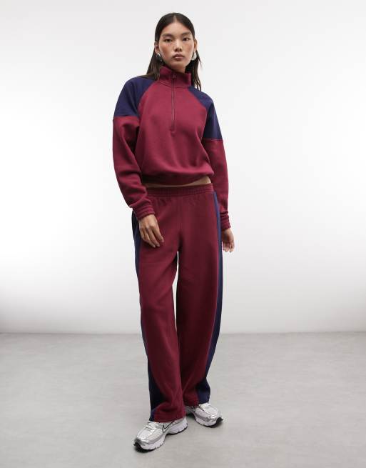 ASOS DESIGN half zip panelled track jacket in plum, 2 of 4