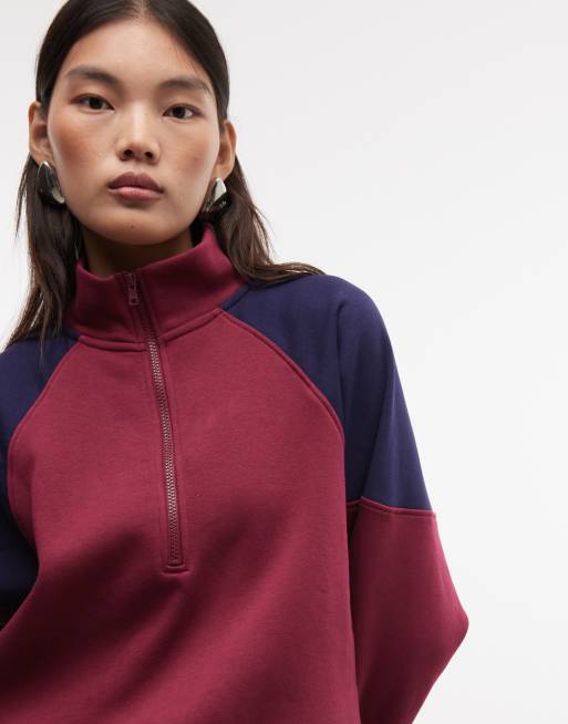 ASOS DESIGN half zip panelled track jacket in plum, 3 of 4