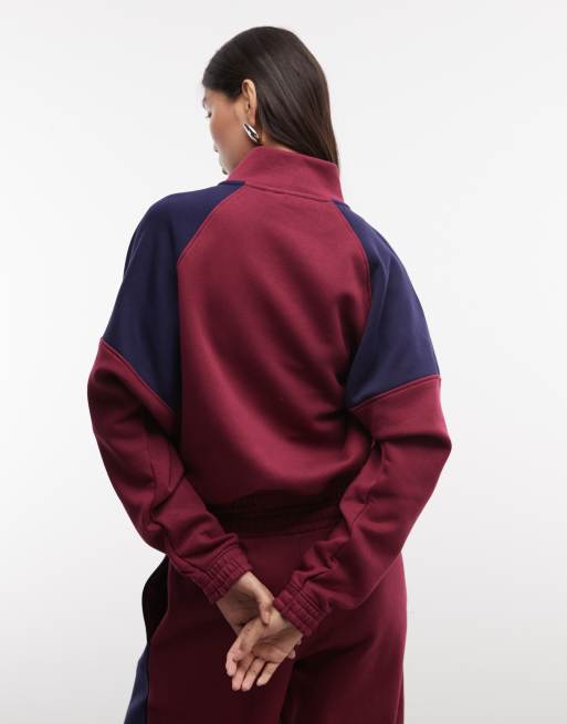 ASOS DESIGN half zip panelled track jacket in plum, 4 of 4