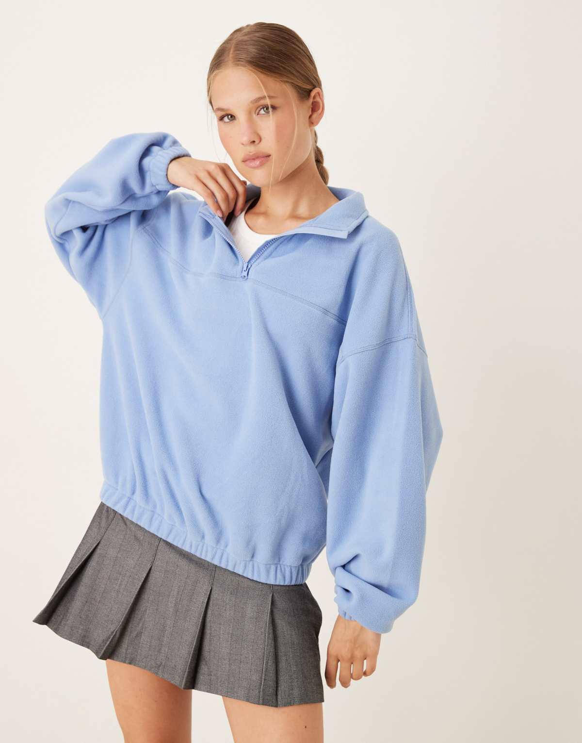 ASOS DESIGN half zip polar fleece dusky blue