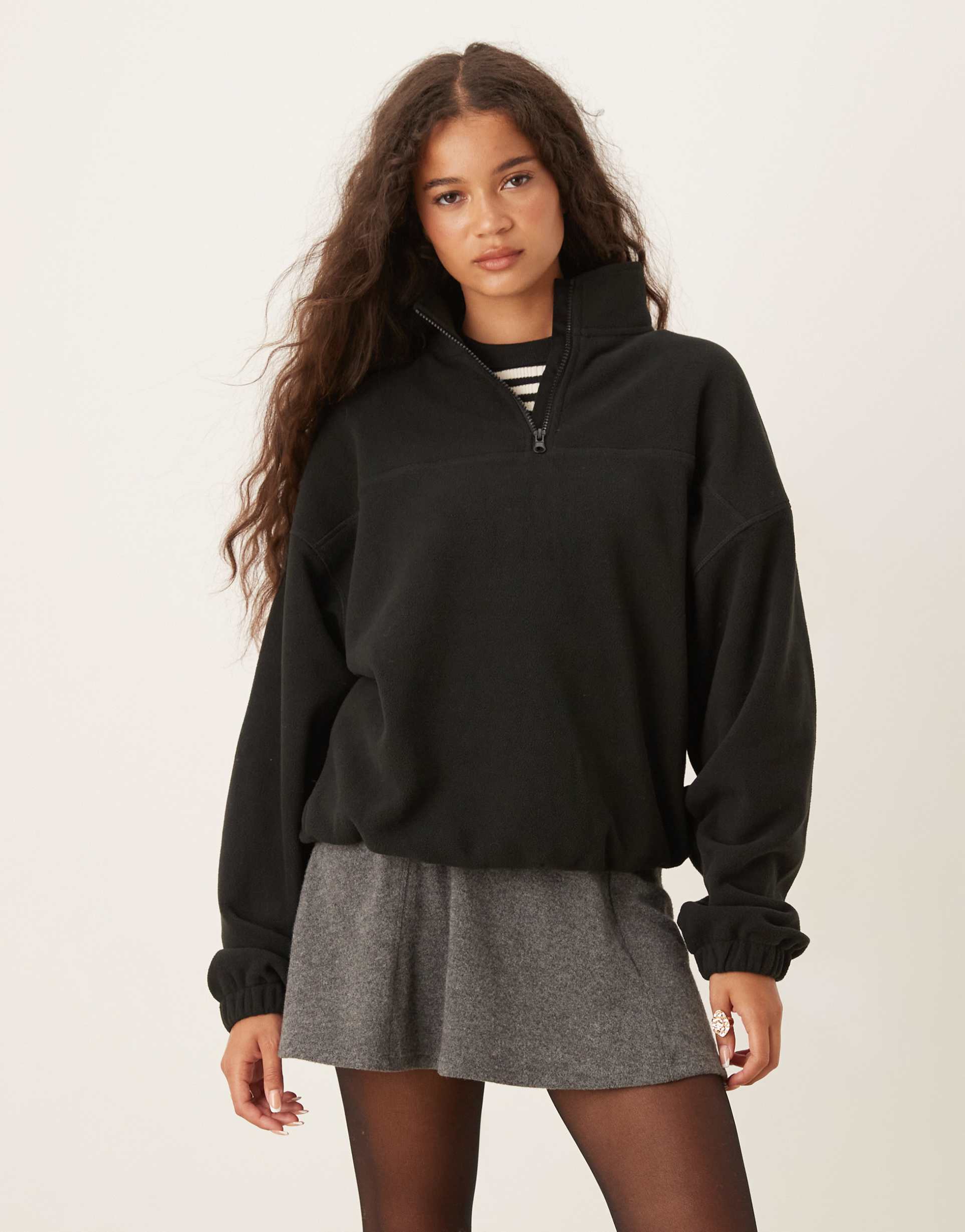 asos design half zip polar fleece in black