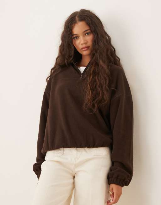 ASOS DESIGN half zip polar fleece in chocolate