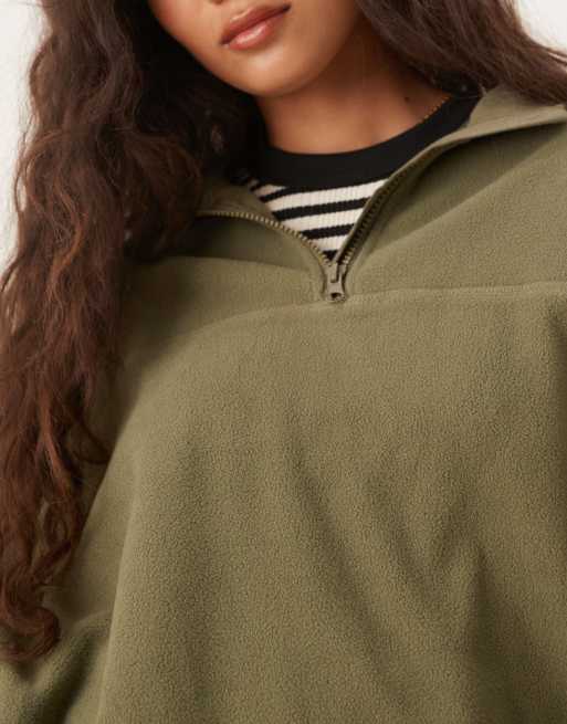ASOS DESIGN half zip polar fleece in khaki