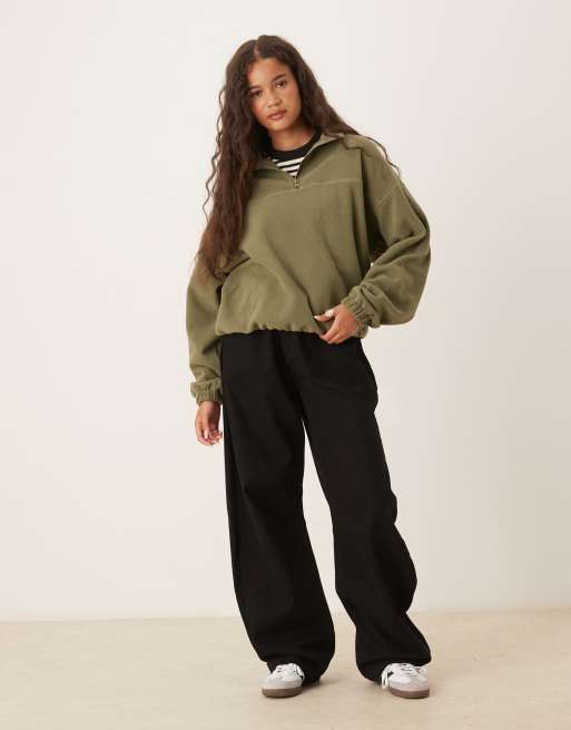 ASOS DESIGN half zip polar fleece in khaki