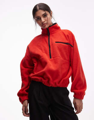 ASOS DESIGN ASOS DESIGN half zip polar fleece in red with contrast black binding