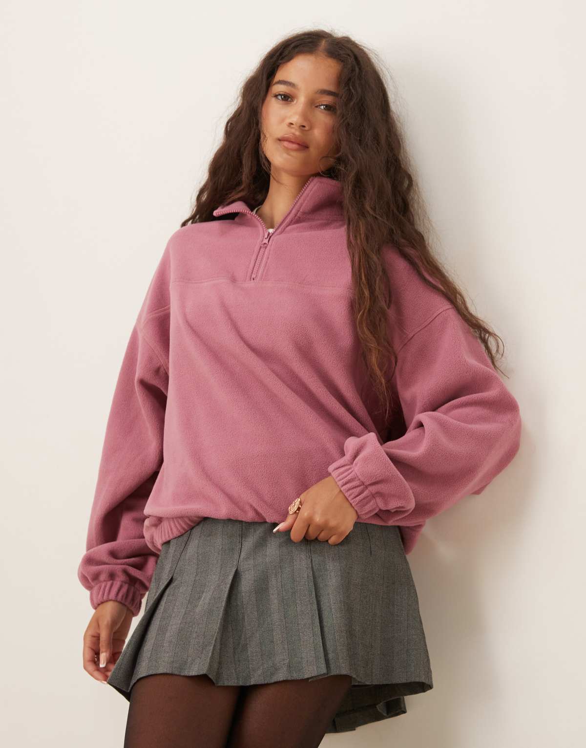 ASOS DESIGN half zip polar fleece in rose pink