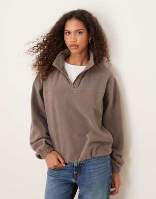 Asos Design Half Zip Polar Fleece In Brown