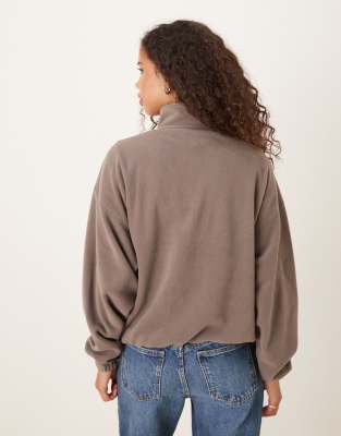 Asos Design Half Zip Polar Fleece In Brown