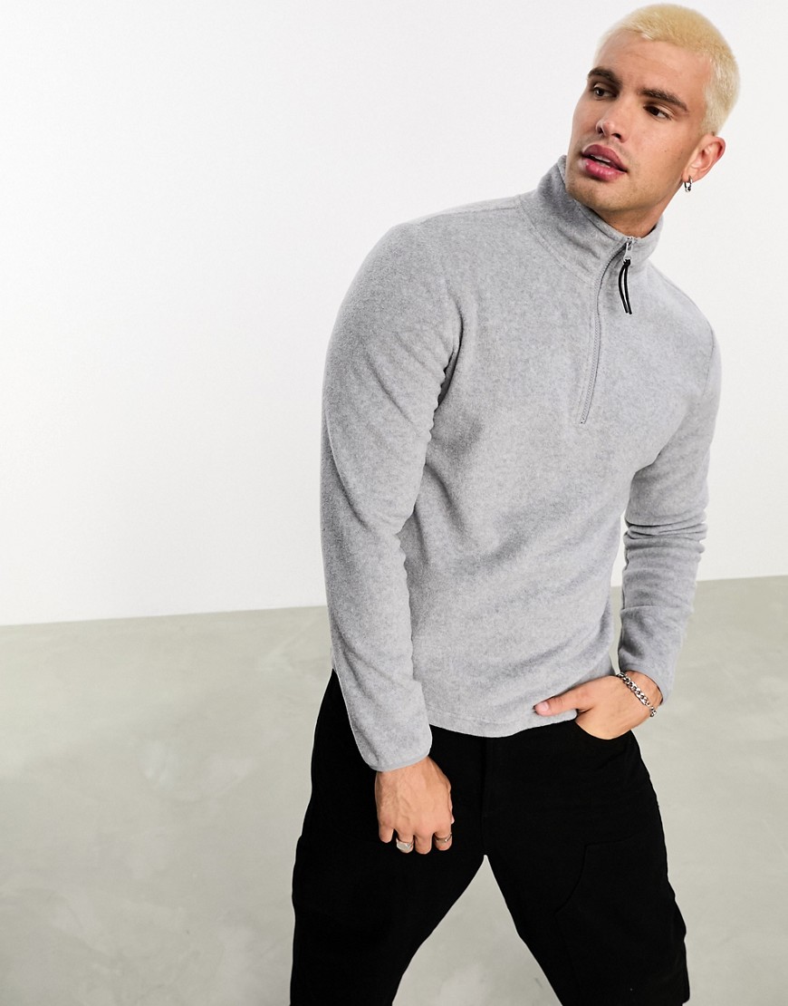 Asos Design Oversized Half Zip Sweatshirt In Gray Heather-grey