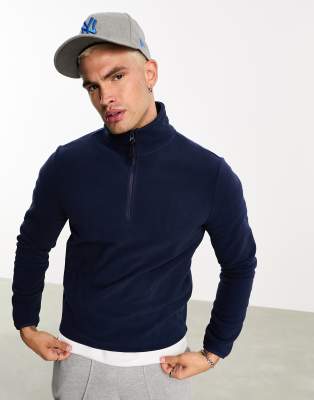 Asos Design Essential Boxy Oversized Sweatshirt With Half Zip In Navy In Navy
