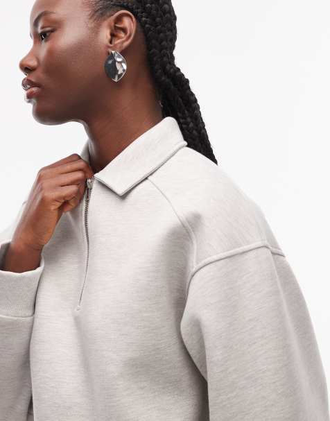 ASOS DESIGN half zip rugby collar sweatshirt in grey marl