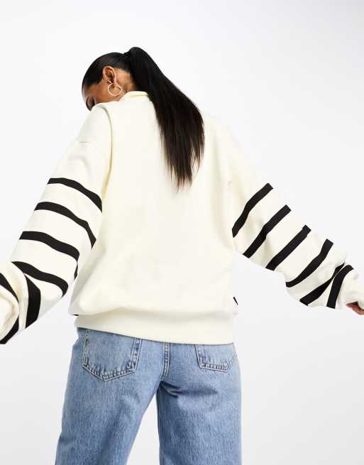 ASOS DESIGN half zip striped sweatshirt in ecru