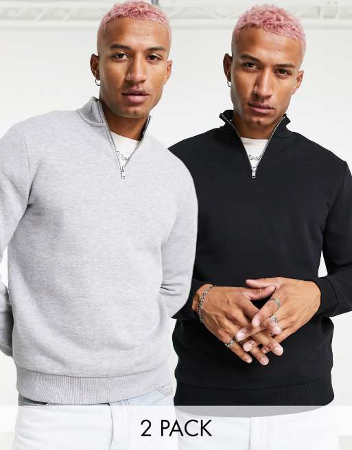 ASOS DESIGN half zip sweatshirt 2 pack in black grey marl ASOS