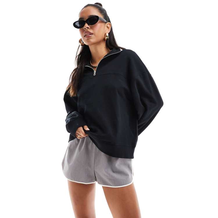 Black half outlet zip pullover