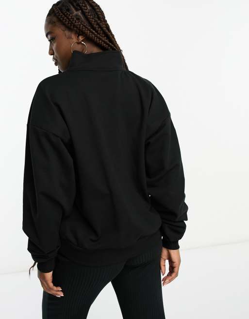 ASOS DESIGN half zip scuba sweatshirt in black