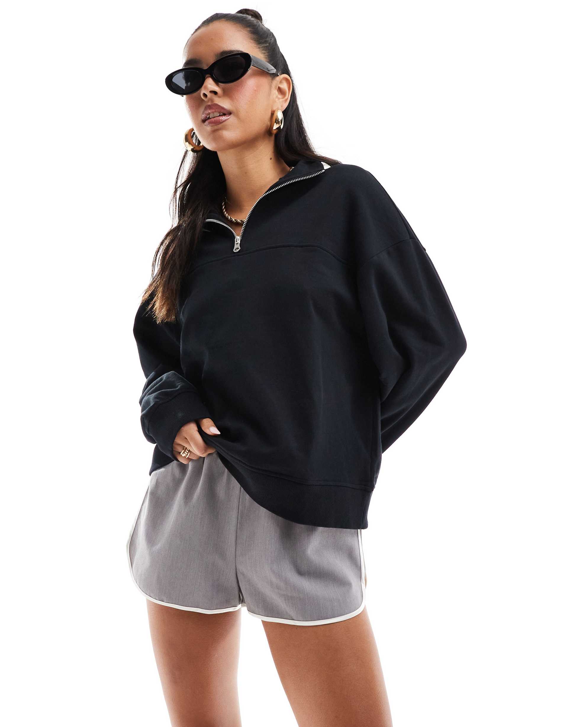 asos design half zip sweatshirt in black