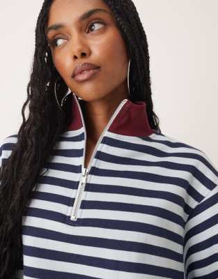Asos Design Half Zip Sweatshirt In Blue