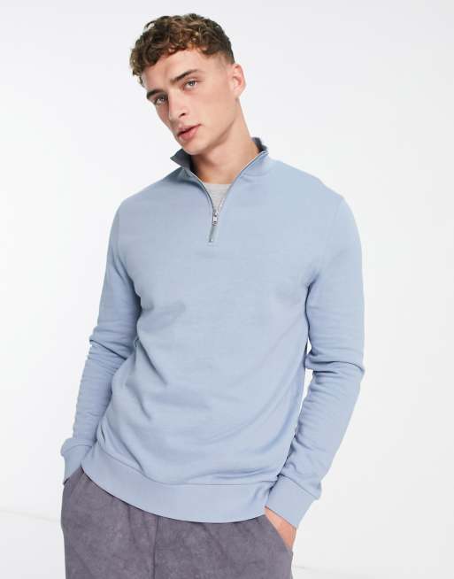 ASOS DESIGN half zip sweatshirt in blue, 2 of 4