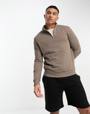 ASOS DESIGN half zip sweatshirt in brown