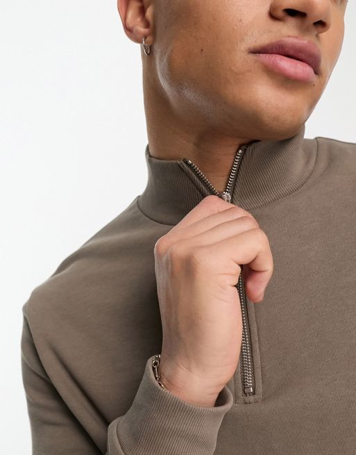 ASOS DESIGN heavyweight oversized half zip sweatshirt in beige