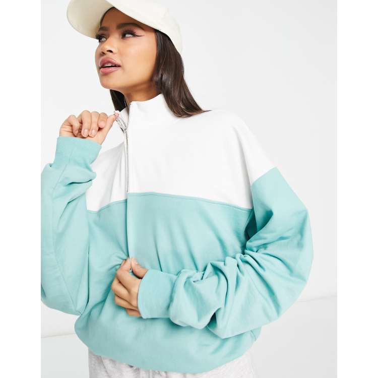 Loose color block half zip sweatshirt discount